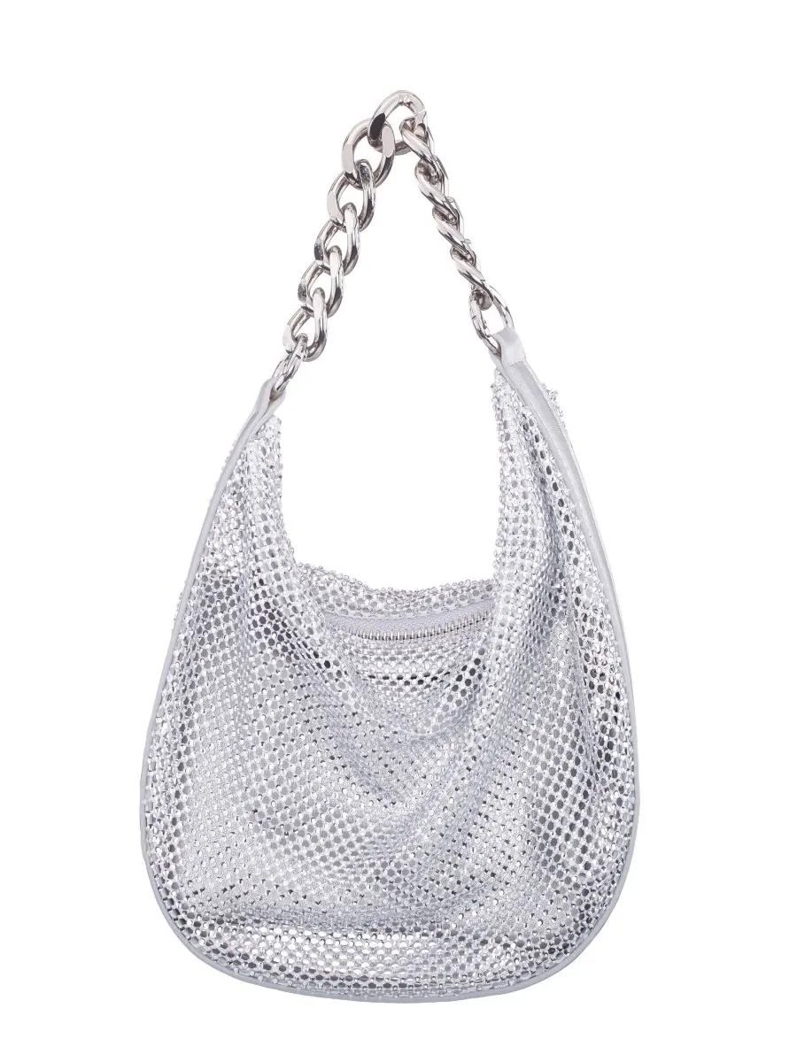Сумка-хобо из сетчатой ткани с застежкой-молнией Crystal Mesh Nina — изображение 2 из 6, серебряный