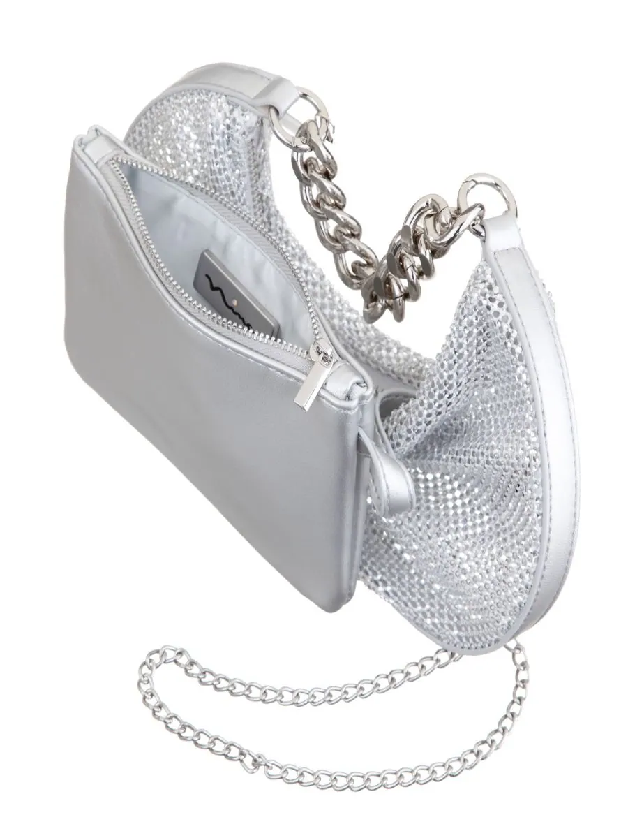 Сумка-хобо из сетчатой ткани с застежкой-молнией Crystal Mesh Nina — изображение 3 из 6, серебряный