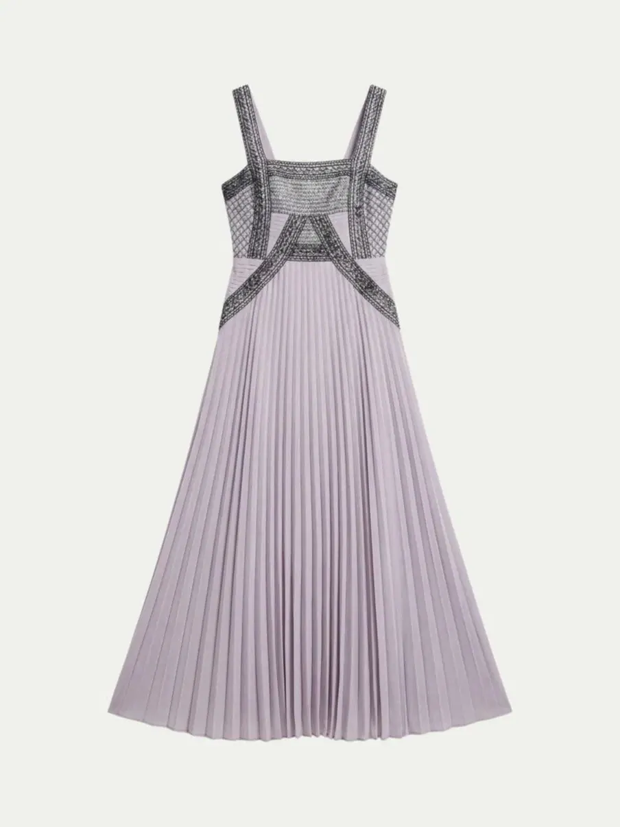 Женское плиссированное тканое платье миди с декором Karen Millen — изображение 5 из 7, фиолетовый
