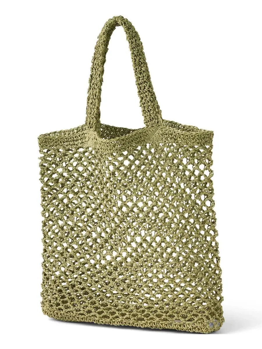 Сумка-шопер с открытым плетением, модель Openweave Straw Bag Lands' End — изображение 3 из 3, винтажный зеленый