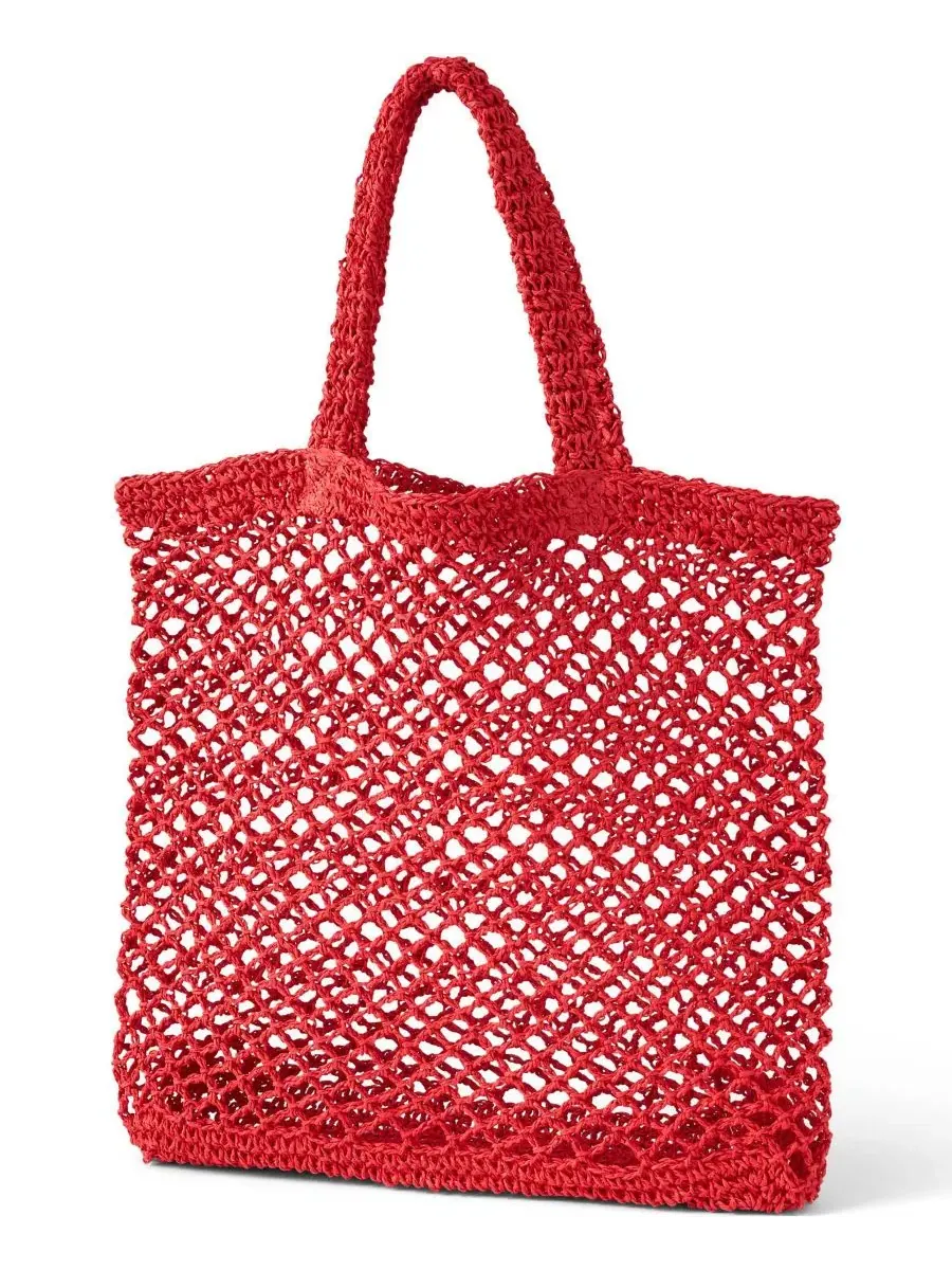 Сумка-шопер из плетеной бумажной рафии Openweave Straw Bag Lands' End — изображение 1 из 4, красный