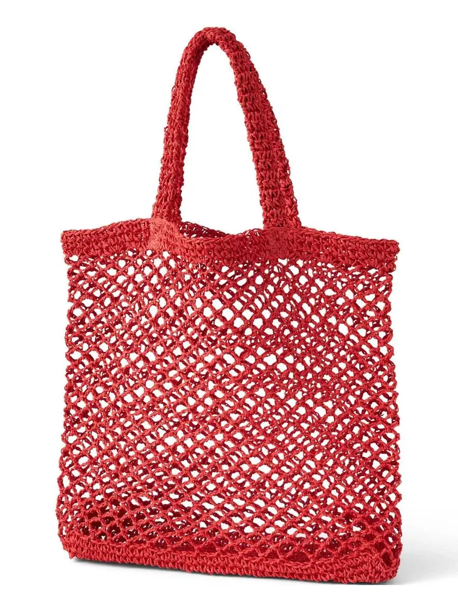 Сумка-шопер из плетеной бумажной рафии Openweave Straw Bag Lands' End — изображение 3 из 4, красный