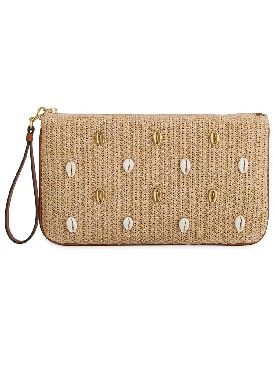 Конверт-клатч из соломы Ashlee Straw Envelope Wristlet Rebecca Minkoff — изображение 1 из 3, прозрачный
