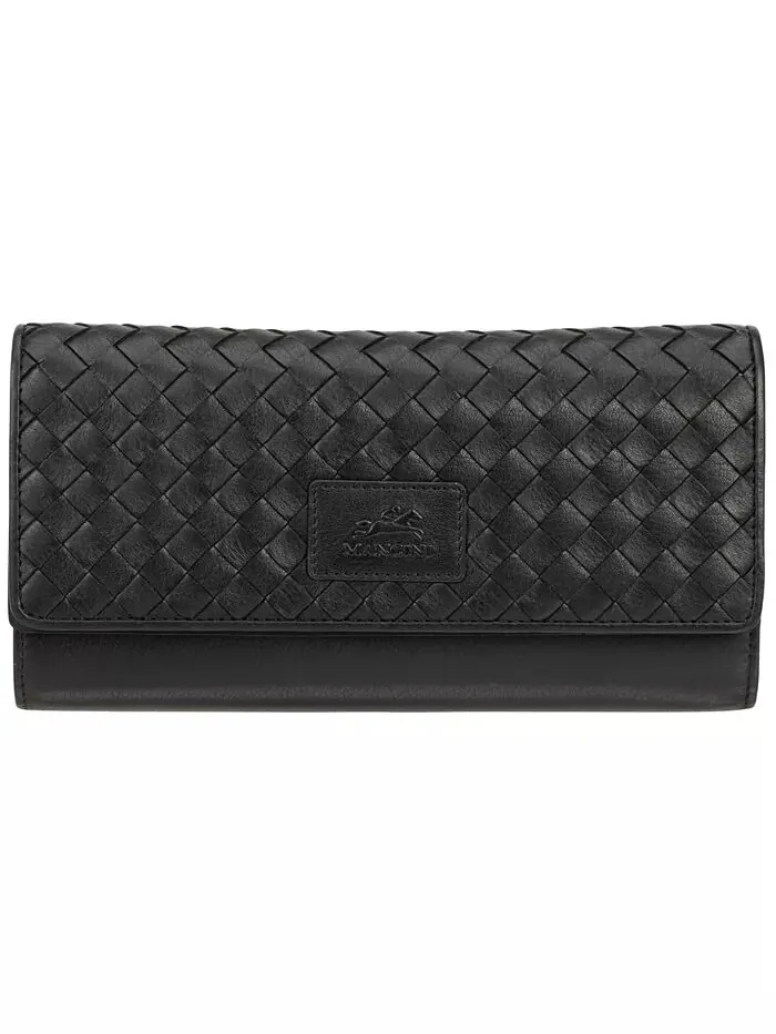 Женская коллекция Basket Weave, кошелек с защитой RFID, четверного сложения Mancini — изображение 1 из 6, черный