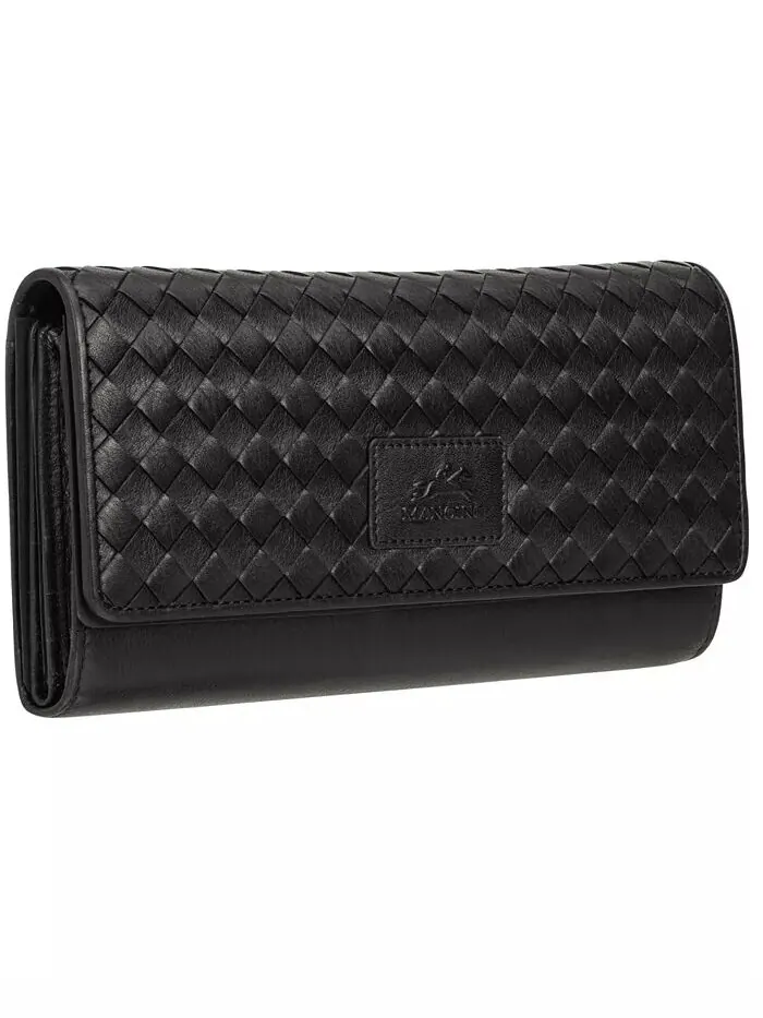 Женская коллекция Basket Weave, кошелек с защитой RFID, четверного сложения Mancini — изображение 2 из 6, черный