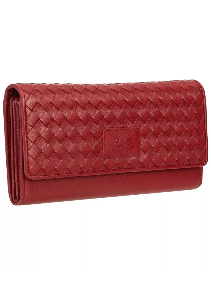 Женская коллекция Basket Weave, кошелек с защитой RFID, четверного сложения Mancini — изображение 2 из 6, красный
