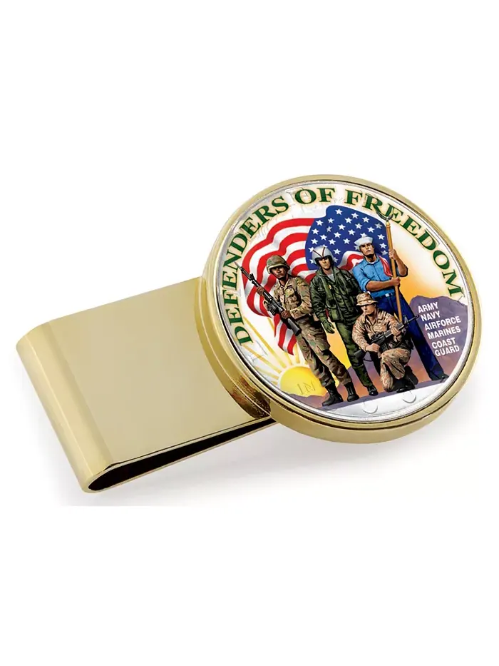 Мужская зажим для денег из нержавеющей стали Defenders of Freedom Colorized JFK Half Dollar с