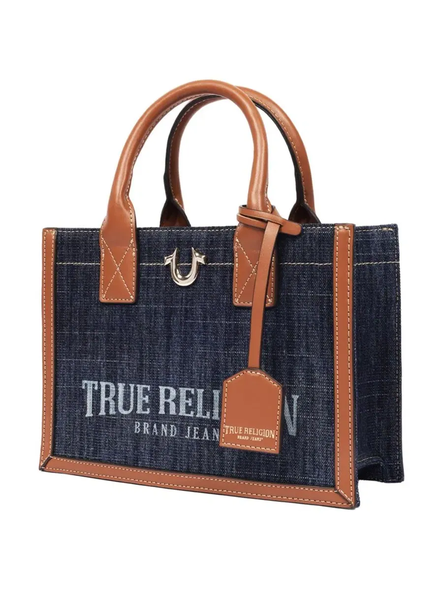 Современная джинсовая сумка-тоут с краевым эффектом True Religion — изображение 3 из 8, коричневый