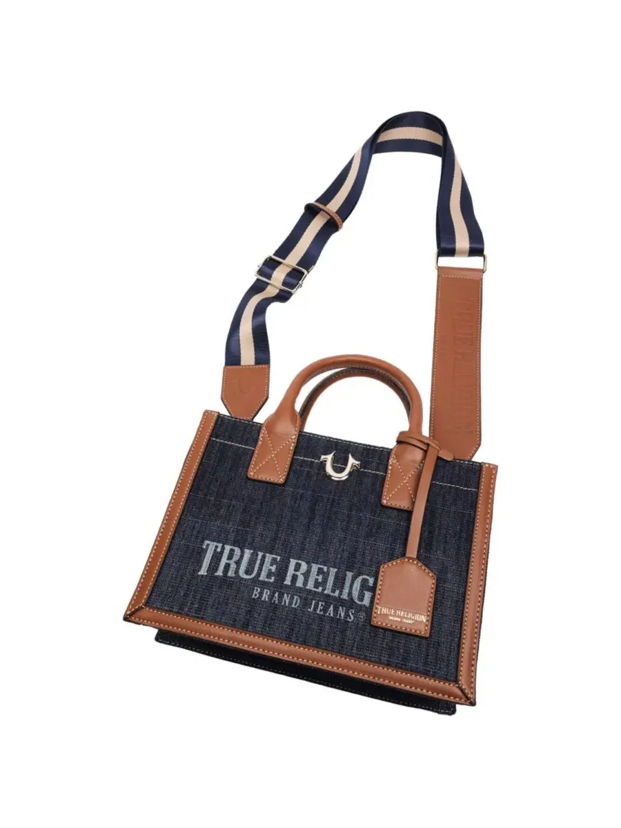 Современная джинсовая сумка-тоут с краевым эффектом True Religion — изображение 8 из 8, коричневый