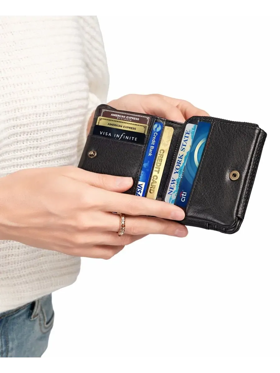 Кошелек-трифолд из натуральной кожи с RFID-защитой, Clover Trifold Wallet OLD TREND — изображение 4 из 8, черный
