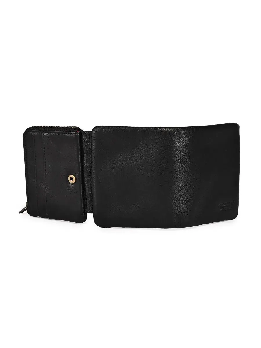 Кошелек-трифолд из натуральной кожи с RFID-защитой, Clover Trifold Wallet OLD TREND — изображение 6 из 8, черный