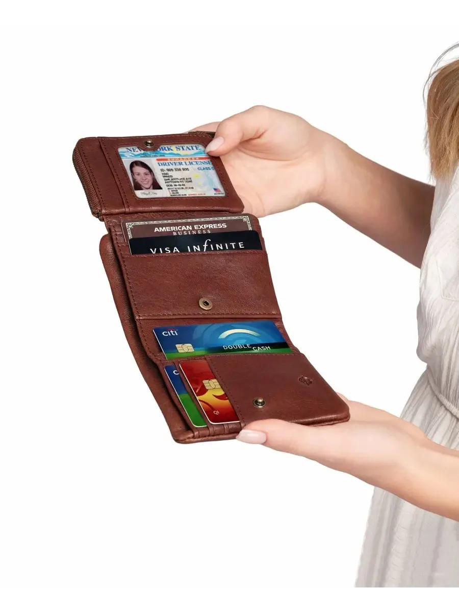 Кошелек-трифолд из натуральной кожи с RFID-защитой, модель Clover OLD TREND — изображение 4 из 8, коричневый