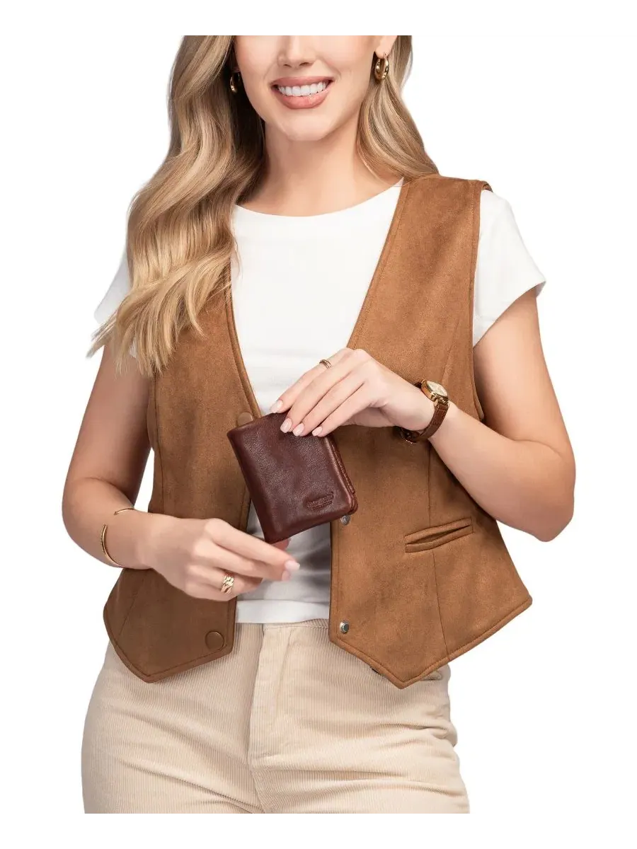 Кошелек-трифолд из натуральной кожи с RFID-защитой, модель Clover OLD TREND — изображение 5 из 8, коричневый