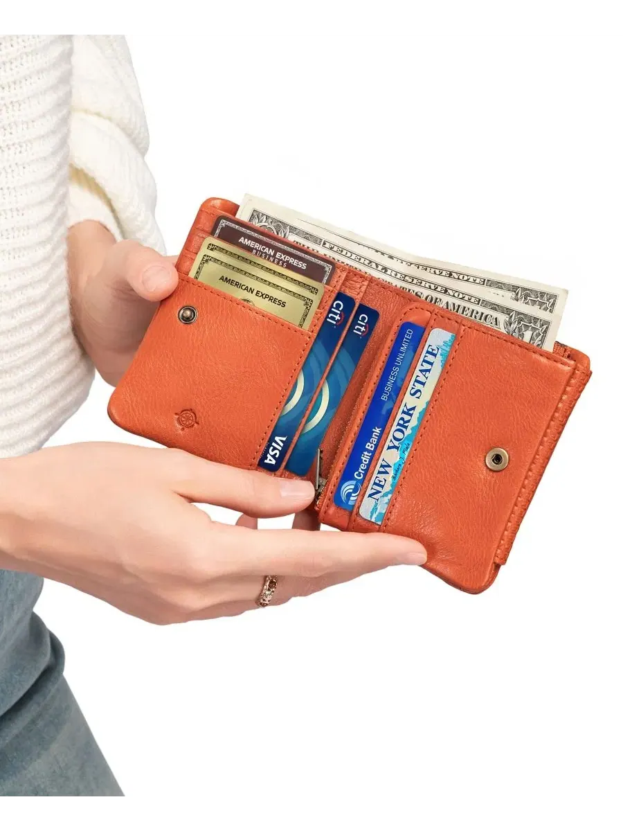 Трифолд кошелек из натуральной кожи с RFID-защитой, Clover Trifold Wallet OLD TREND — изображение 4 из 8