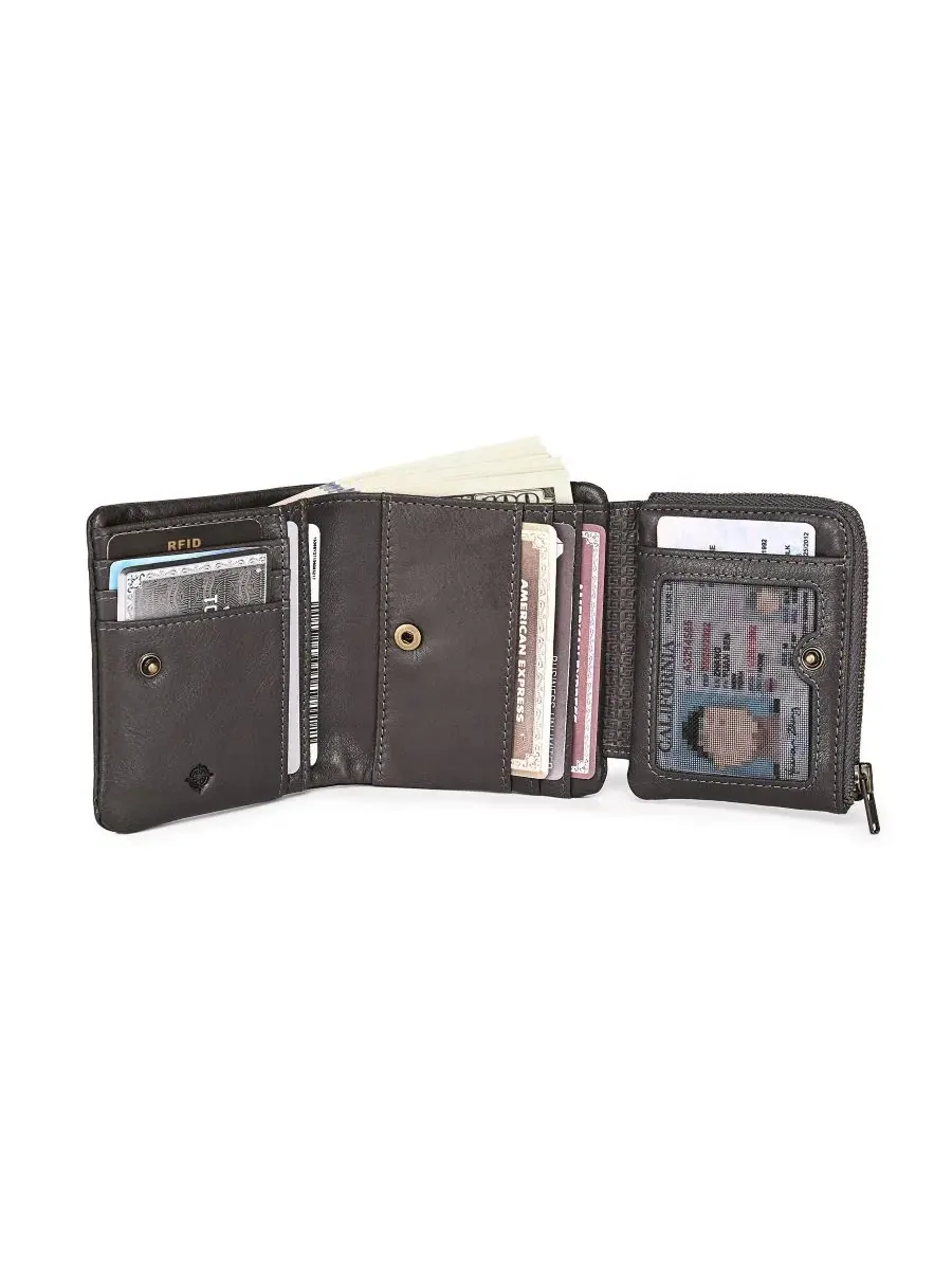 Кошелек-трифолд из натуральной кожи с RFID-защитой, модель Clover OLD TREND — изображение 3 из 8, серый