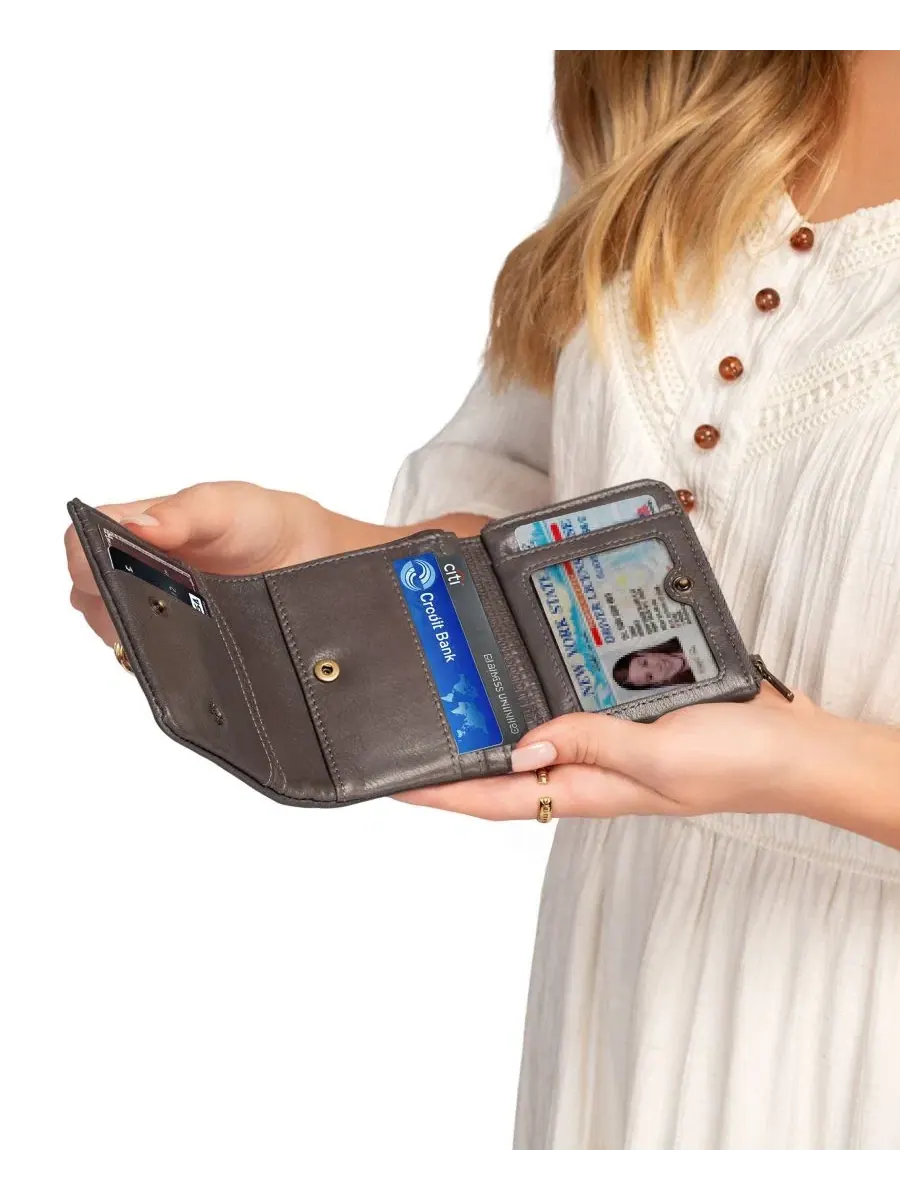 Кошелек-трифолд из натуральной кожи с RFID-защитой, модель Clover OLD TREND — изображение 4 из 8, серый