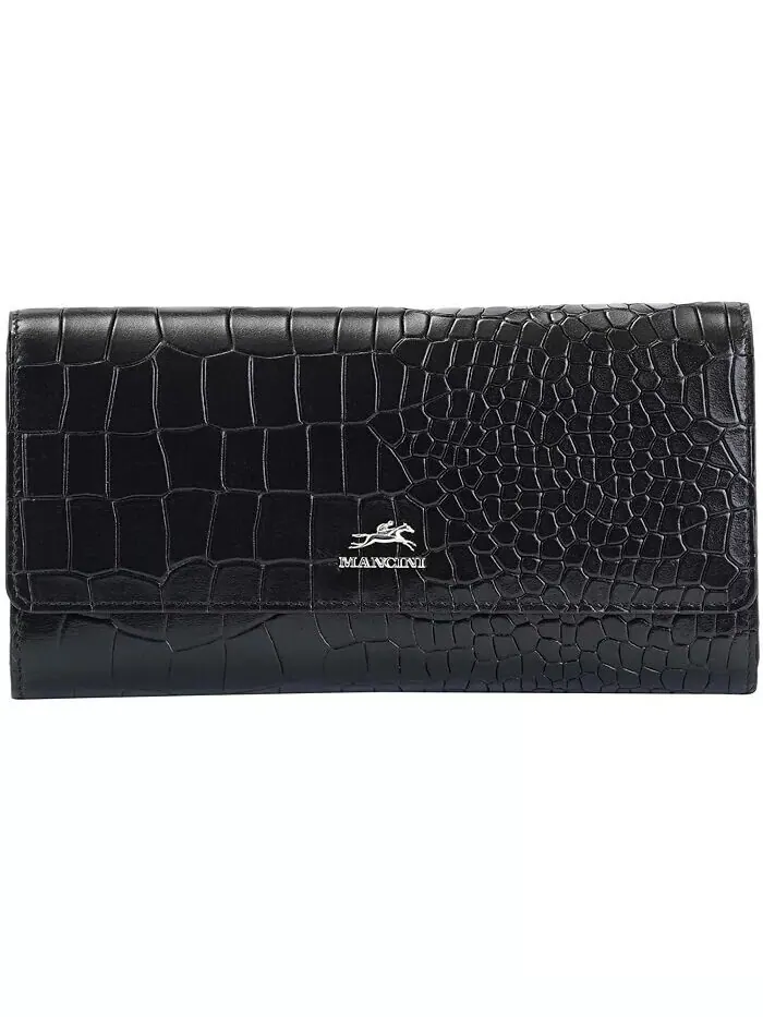 Женский кошелек Croco2 RFID Secure Quad Fold Mancini — изображение 1 из 9, черный