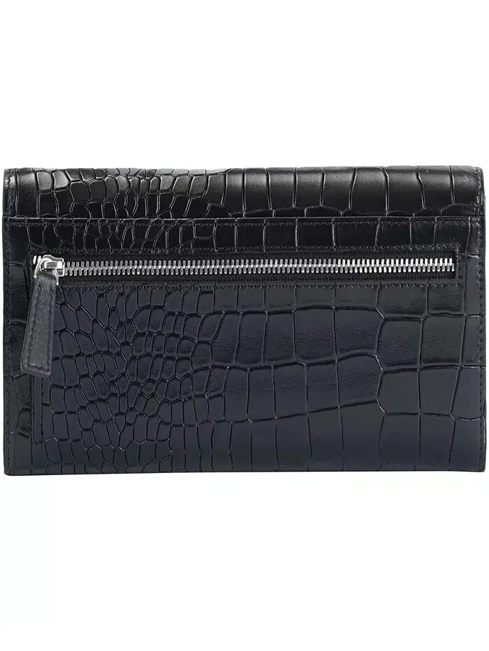 Женский кошелек Croco2 RFID Secure Quad Fold Mancini — изображение 2 из 9, черный