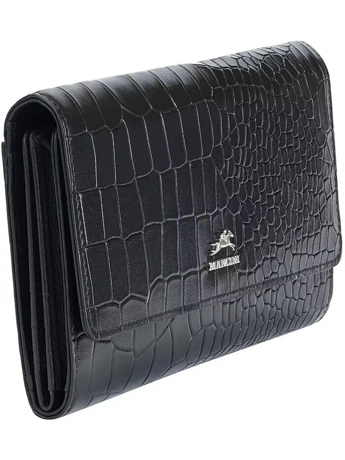 Женский кошелек Croco2 RFID Secure Quad Fold Mancini — изображение 3 из 9, черный