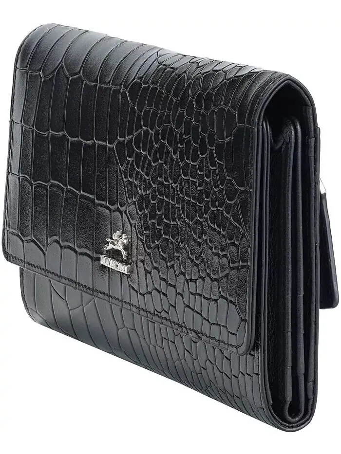 Женский кошелек Croco2 RFID Secure Quad Fold Mancini — изображение 4 из 9, черный