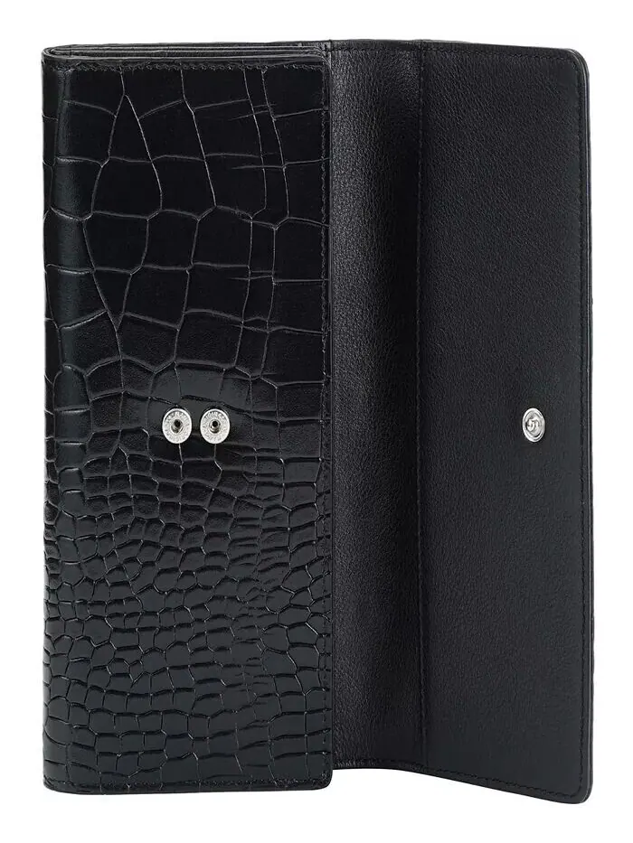 Женский кошелек Croco2 RFID Secure Quad Fold Mancini — изображение 5 из 9, черный