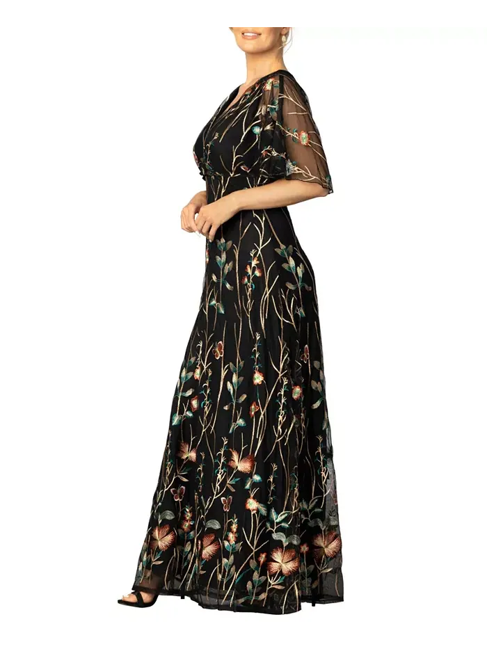 Женское вечернее платье с рукавами Embroidered Elegance Kiyonna — изображение 3 из 3, оникс