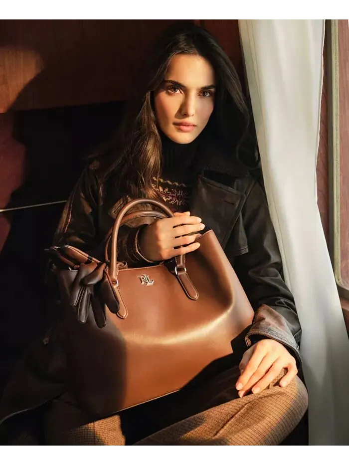 Женская сумка Marcy Satchel из гладкой натуральной кожи большого размера Lauren Ralph Lauren — изображение 10 из 11, черный