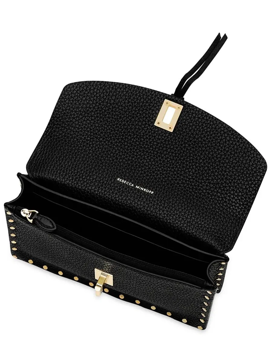 Небольшая сумка-сатчел с клапаном Darren Small Leather Top Handle Rebecca Minkoff — изображение 3 из 3, черный
