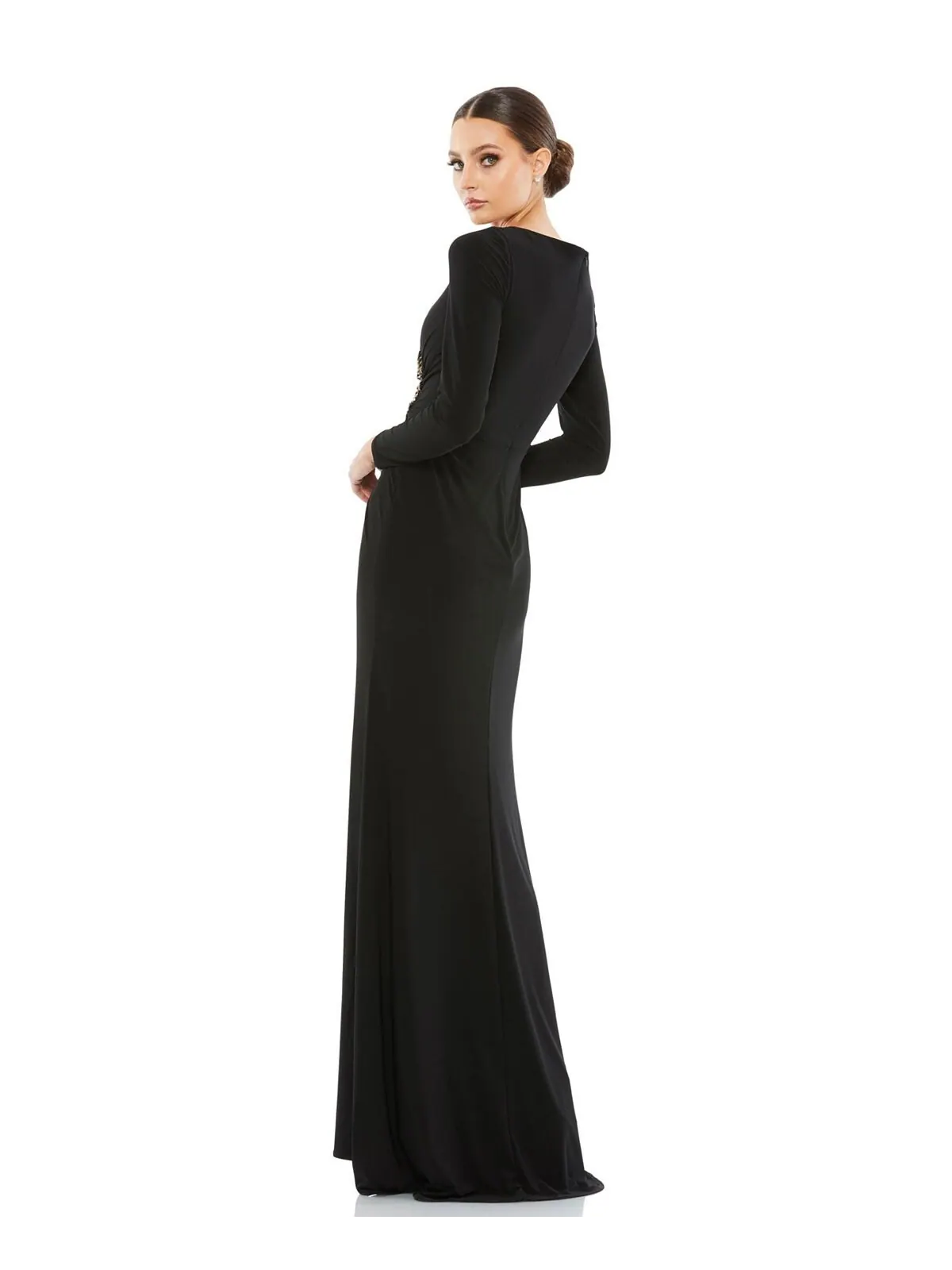 Женское платье с длинным рукавом с запахом и аппликацией MAC DUGGAL — изображение 2 из 3, черный