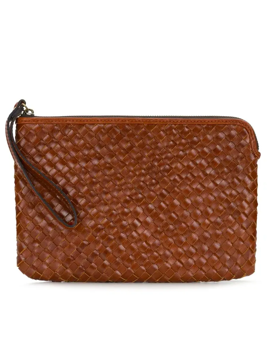 Клатч на запястье Leisha Woven Leather Zip-Top Patricia Nash — изображение 1 из 6, коричневый
