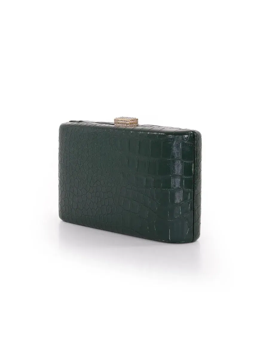 Вечерний клатч с тиснением под крокодила Lula Croc Embossed Leather Minaudiere Jewel Badgley Mischka — изображение 2 из 4