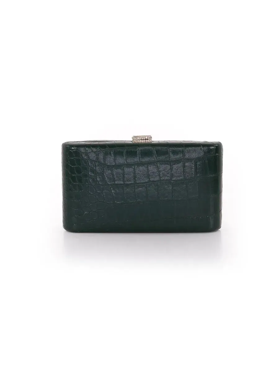 Вечерний клатч с тиснением под крокодила Lula Croc Embossed Leather Minaudiere Jewel Badgley Mischka — изображение 3 из 4