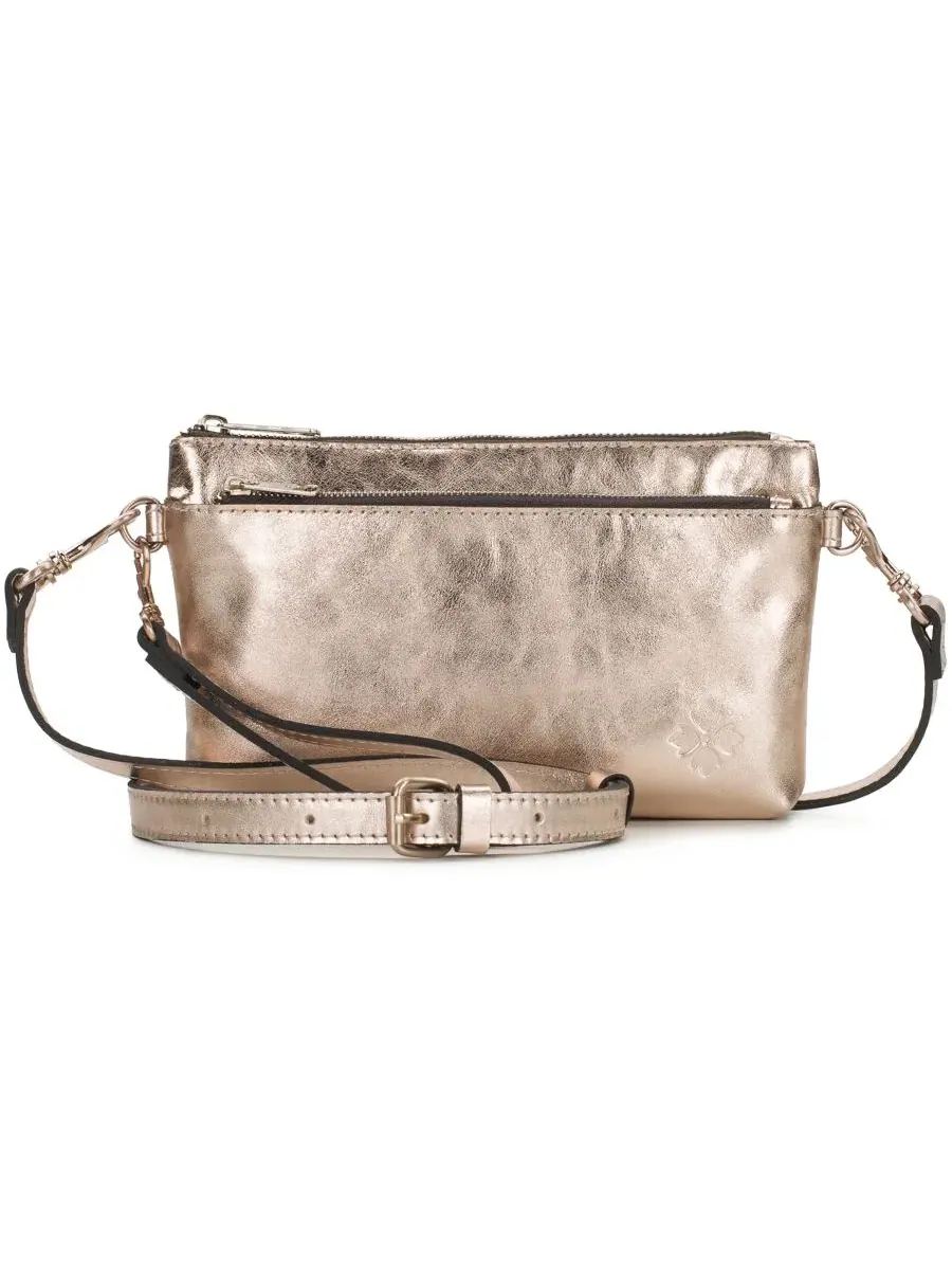 Кожаный клатч-кроссбоди Mignon Small Leather Wristlet Crossbody Handbag Patricia Nash — изображение 1 из 4, шампань