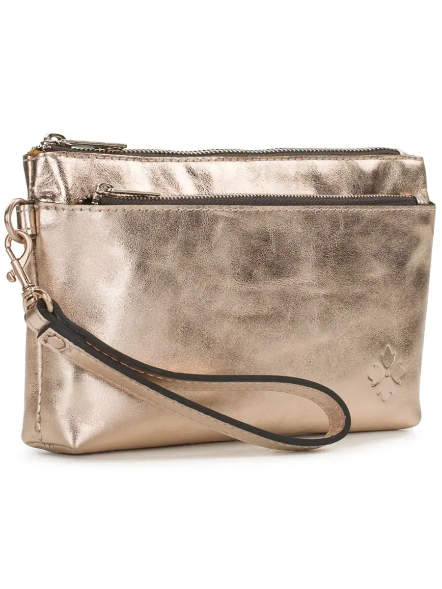 Кожаный клатч-кроссбоди Mignon Small Leather Wristlet Crossbody Handbag Patricia Nash — изображение 3 из 4, шампань