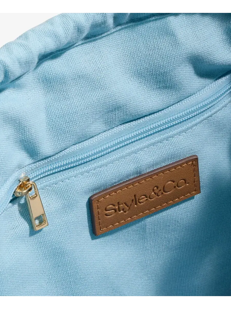 Мини-сумка-тоут с затягивающимся шнурком и соломенной ручкой Style & Co — изображение 6 из 7, голубой