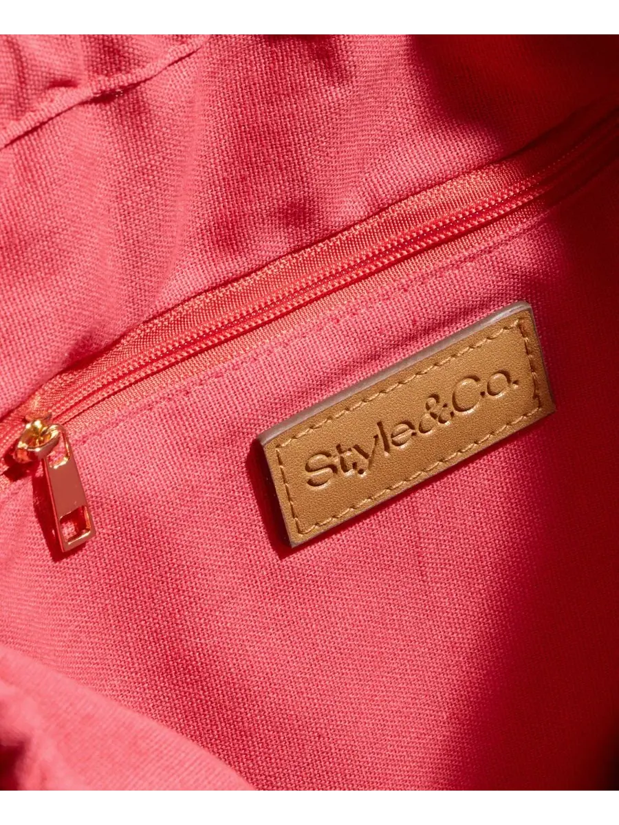 Мини-сумка-тоут с затягивающимся шнурком и соломенной ручкой Style & Co — изображение 6 из 7, оранжевый