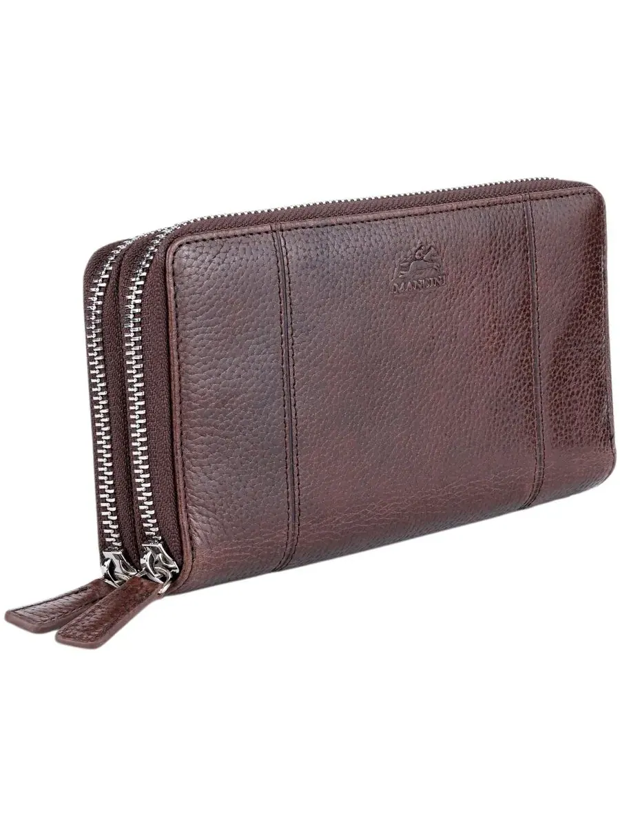 Кошелек Fifth Avenue с двойной молнией и защитой от RFID Mancini — изображение 2 из 7, коричневый