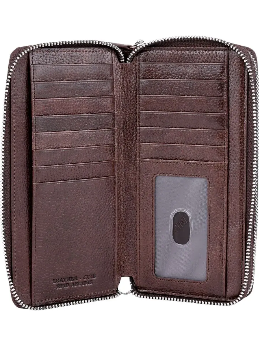 Кошелек Fifth Avenue с двойной молнией и защитой от RFID Mancini — изображение 6 из 7, коричневый