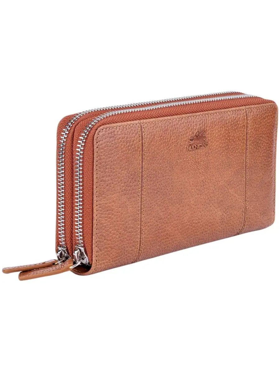 Кошелек Fifth Avenue с двойной молнией и защитой от RFID Mancini — изображение 2 из 7, верблюжий
