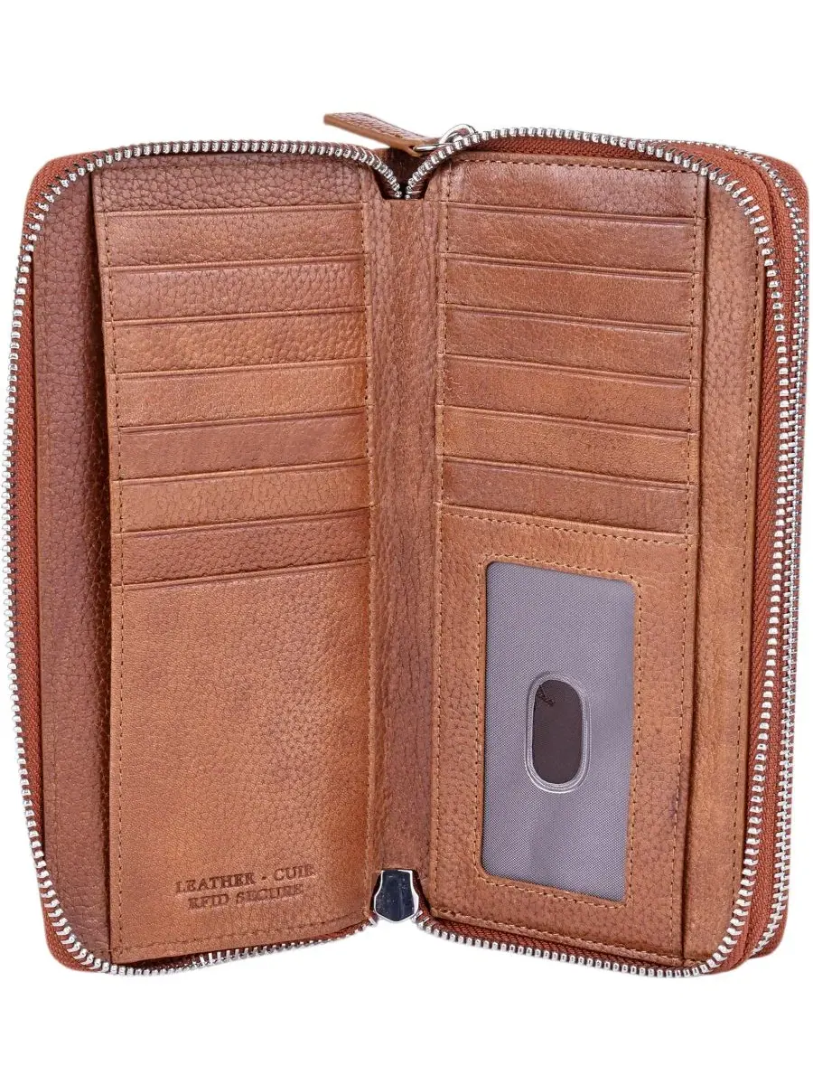 Кошелек Fifth Avenue с двойной молнией и защитой от RFID Mancini — изображение 6 из 7, верблюжий