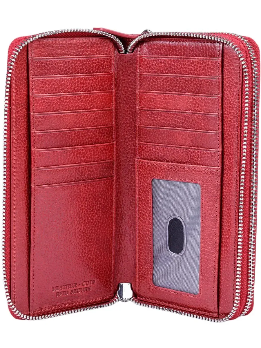 Кошелек Fifth Avenue с двойной молнией и защитой от RFID Mancini — изображение 6 из 7, красный