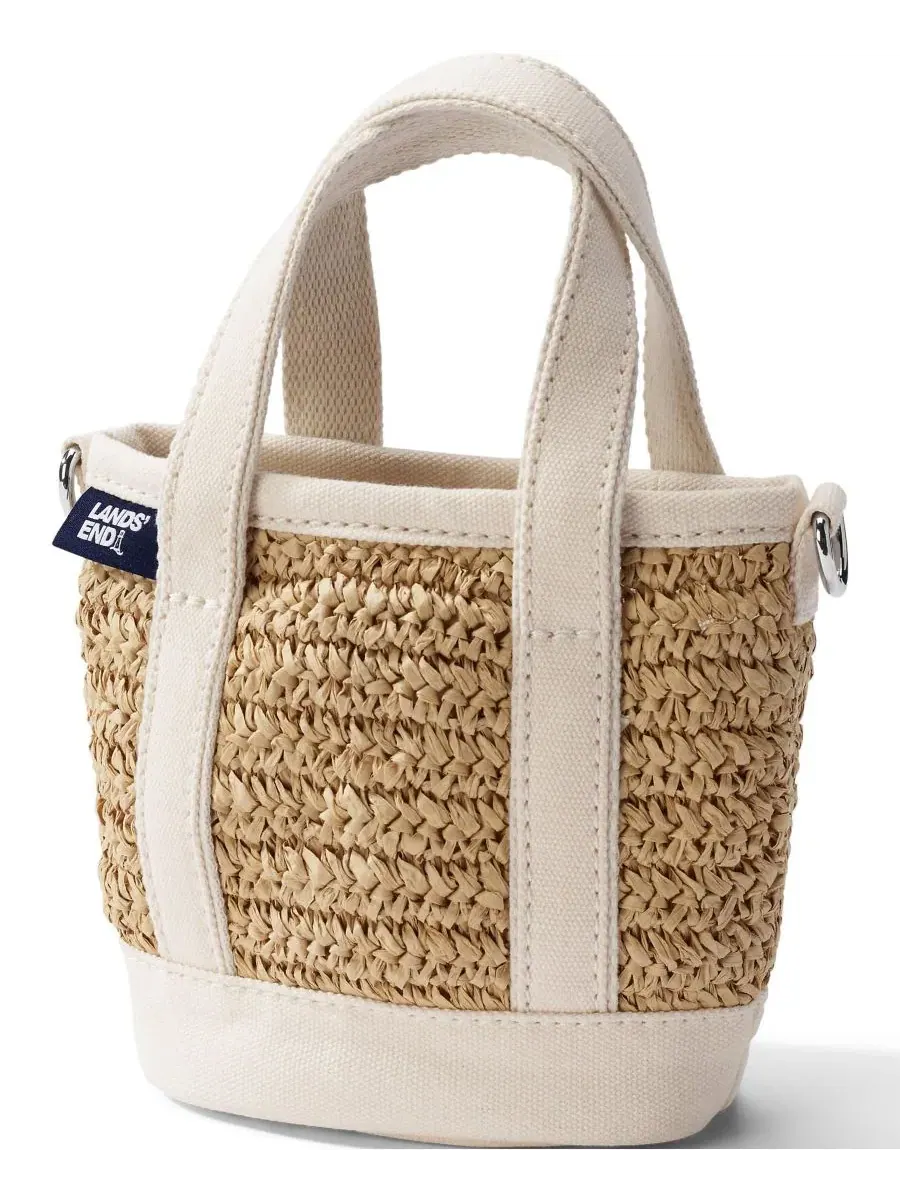 Сумка-шопер из хлопкового канваса Mini Raffia Open Top Canvas Tote Lands' End — изображение 1 из 4, прозрачный