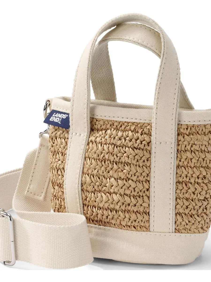 Сумка-шопер из хлопкового канваса Mini Raffia Open Top Canvas Tote Lands' End — изображение 4 из 4, прозрачный