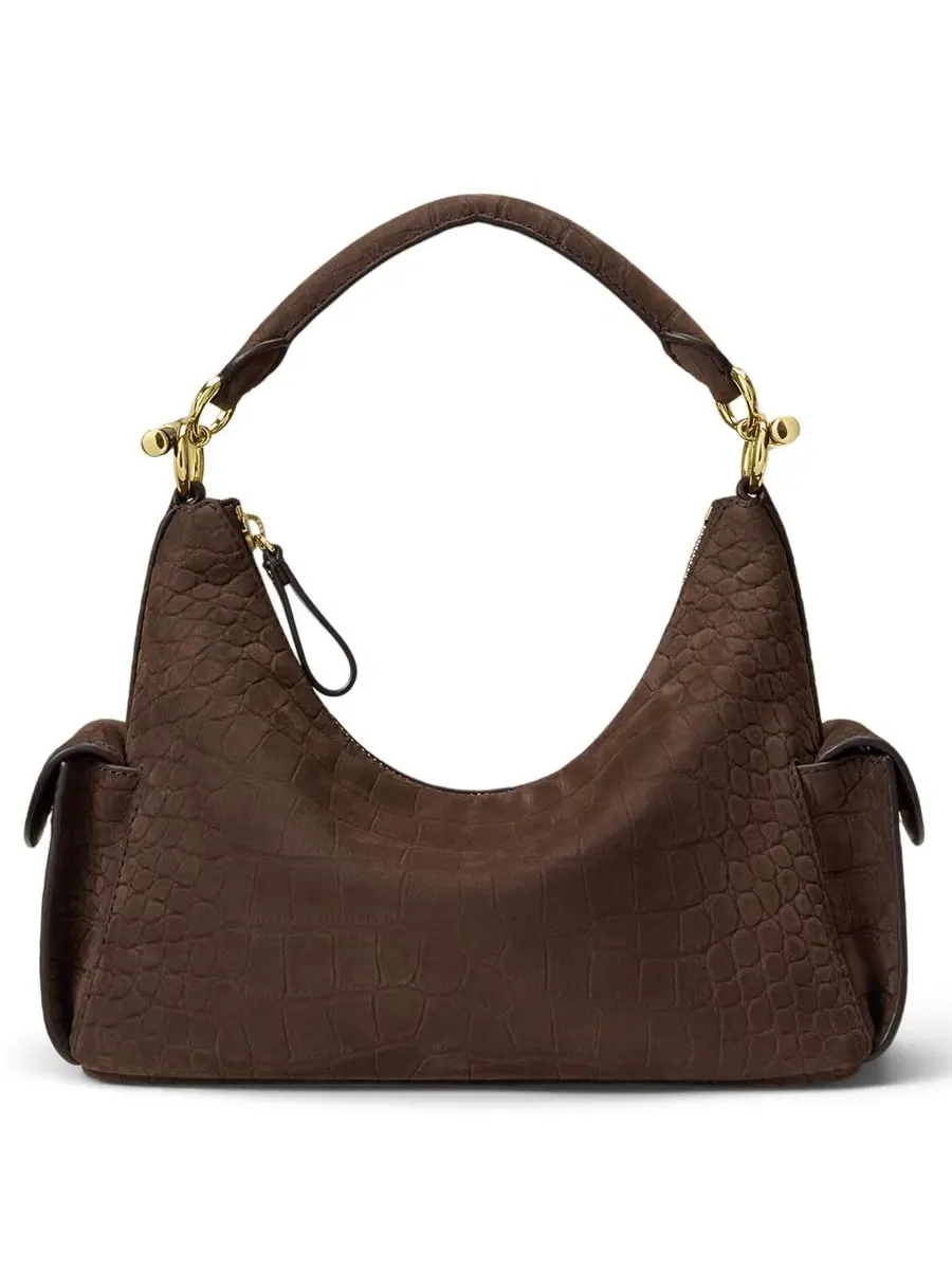 Сумка через плечо Blaike Suede Croc-Embossed Small Shoulder Handbag Lauren Ralph Lauren — изображение 1 из 5, коричневый