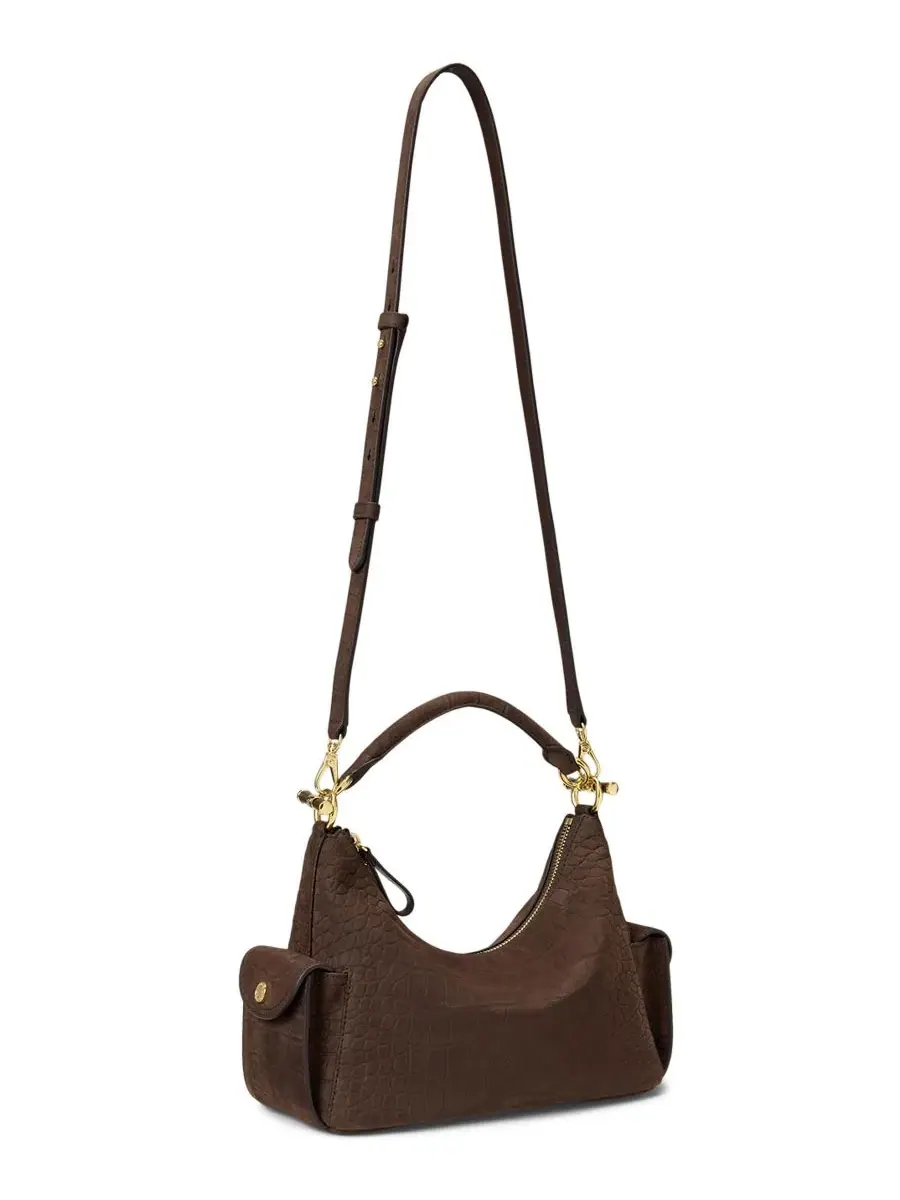 Сумка через плечо Blaike Suede Croc-Embossed Small Shoulder Handbag Lauren Ralph Lauren — изображение 3 из 5, коричневый