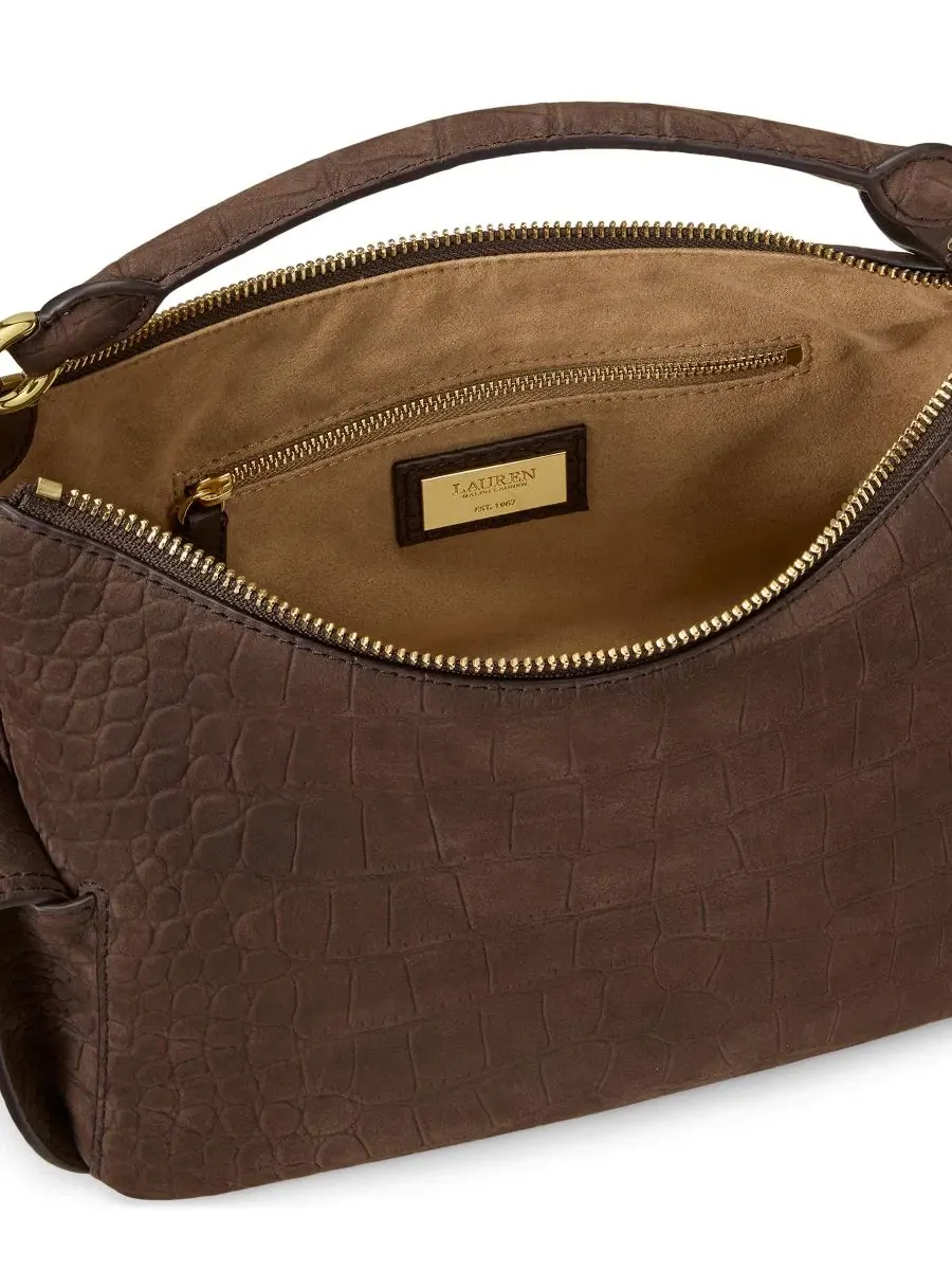 Сумка через плечо Blaike Suede Croc-Embossed Small Shoulder Handbag Lauren Ralph Lauren — изображение 4 из 5, коричневый