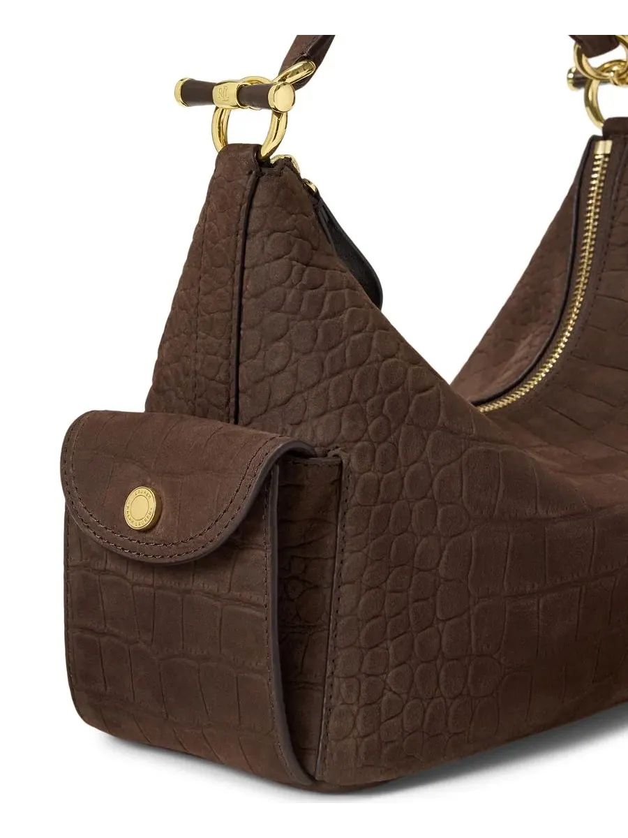 Сумка через плечо Blaike Suede Croc-Embossed Small Shoulder Handbag Lauren Ralph Lauren — изображение 5 из 5, коричневый