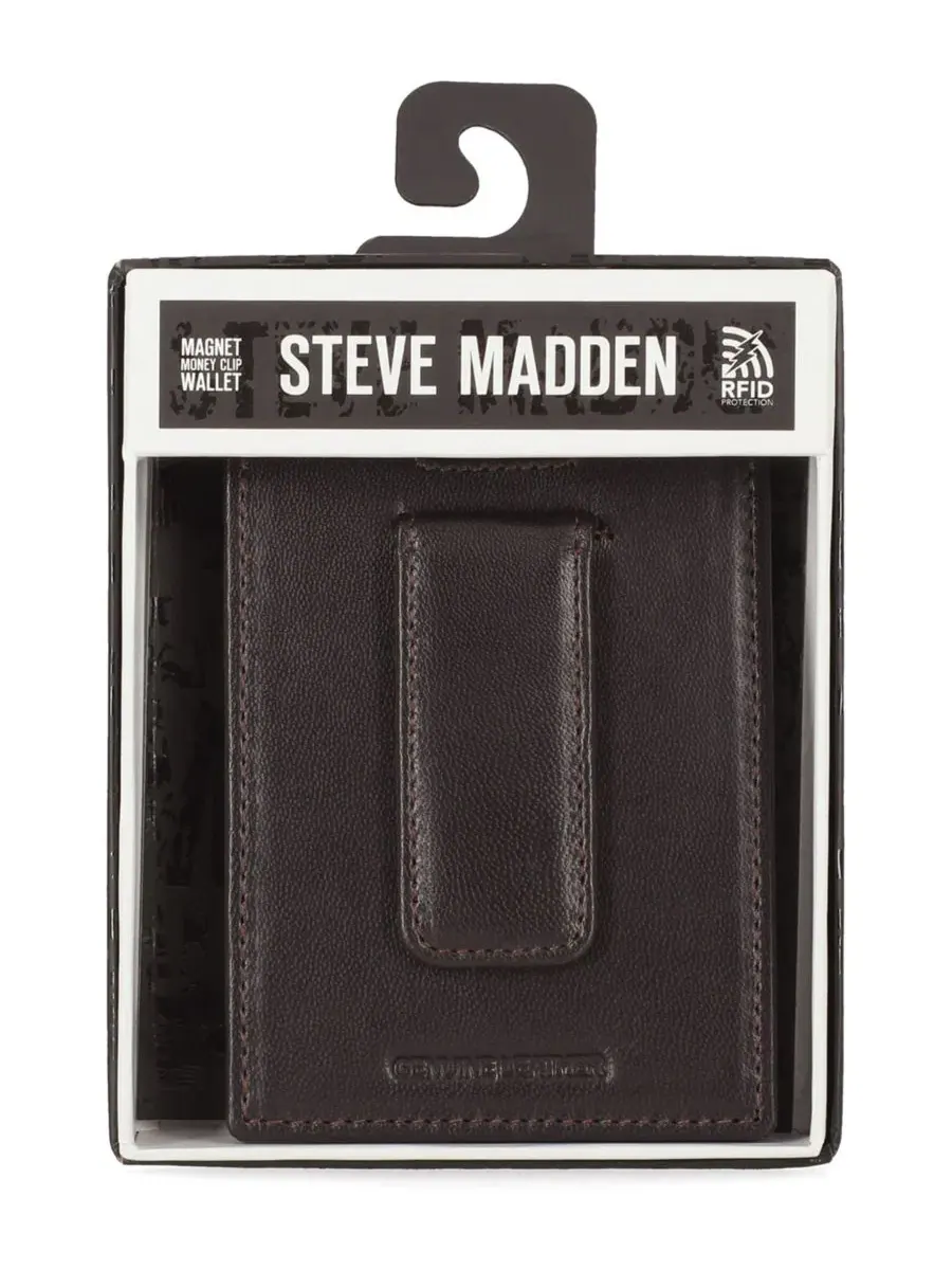 Мужской кошелек с магнитом в виде перчатки для переднего кармана Steve Madden — изображение 3 из 3, коричневый