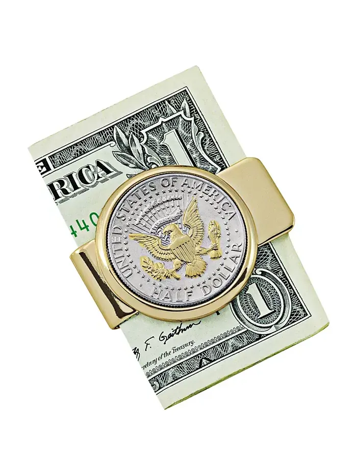 Мужская зажим для денег с избирательным золотым покрытием и печатью президента JFK Half Dollar Coin