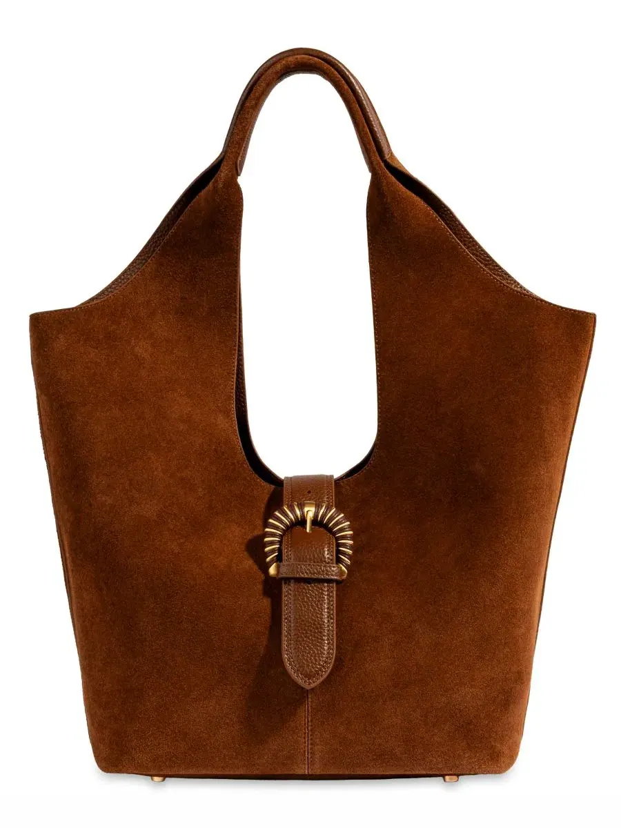 Сумка-шопер Lucy Buckle Medium Tote из кожи Sam Edelman — изображение 1 из 7, темный коньячный